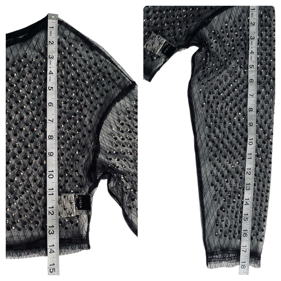 SHEIN - NWT Rhinestone Detail Contrast Mesh Flare Leg Pants - Large - Picture 8 of 16